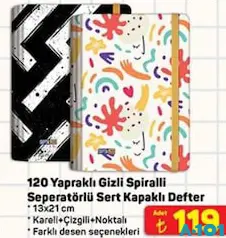 GIPTA 120 YAPRAKLI GİZLİ SPİRALLİ SEPERATÖRLÜ SERT KAPAKLI DEFTER 13X21 CM ÇİZGİLİ/KARELİ/NOKTALI indirimli fiyat GIPTA 120 YAPRAKLI GİZLİ SPİRALLİ SEPERATÖRLÜ SERT KAPAKLI DEFTER 13X21 CM ÇİZGİLİ/KARELİ/NOKTALI fiyat ve kampanya bilgisi